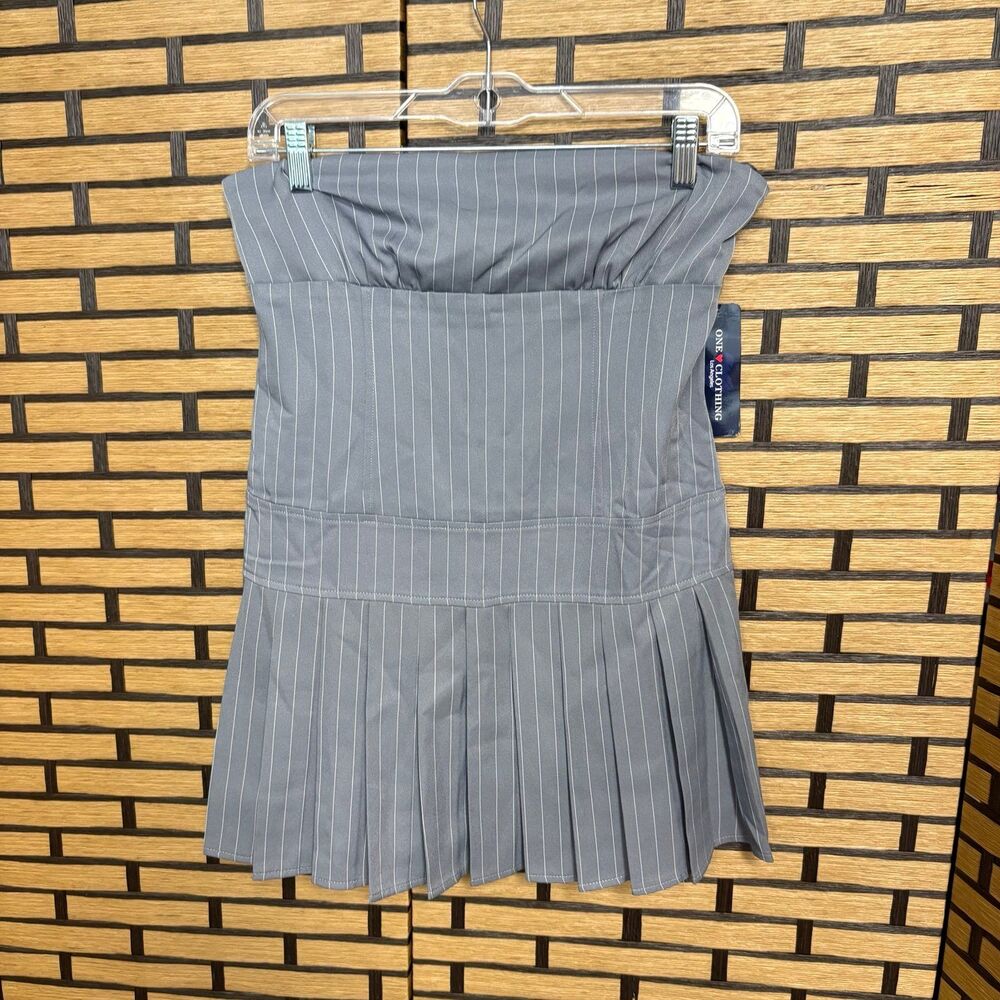 One Clothing Gray And White‎ Stripe Strapless Dress Size Medium